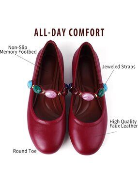 Women's Mesh Flats Ballet Flats Mary Jane leopard Gem Red Flats